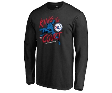 Men's Philadelphia 76ers Fanatics Branded Black Marvel Black Panther King of the Court Long Sleeve T-Shirt