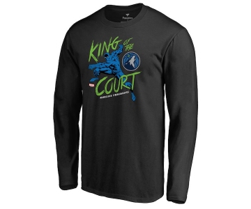 Men's Minnesota Timberwolves Fanatics Branded Black Marvel Black Panther King of the Court Long Sleeve T-Shirt