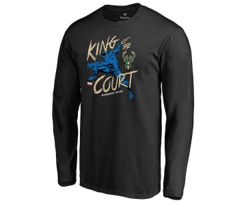 Men's Milwaukee Bucks Fanatics Branded Black Marvel Black Panther King of the Court Long Sleeve T-Shirt