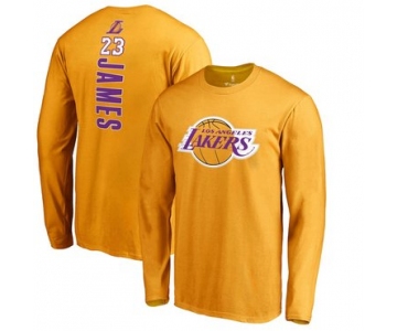 Los Angeles Lakers 23 LeBron James Backer Name & Number Long Sleeve T-Shirt - Gold