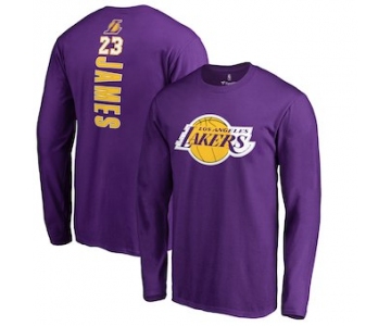 Men's Los Angeles Lakers 23 LeBron James Fanatics Branded Purple Backer Name & Number Long Sleeve T-Shirt