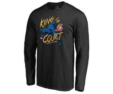 Men's Los Angeles Lakers Fanatics Branded Black Marvel Black Panther King of the Court Long Sleeve T-Shirt