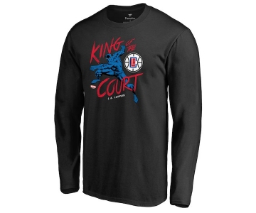 Men's LA Clippers Fanatics Branded Black Marvel Black Panther King of the Court Long Sleeve T-Shirt