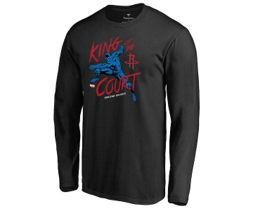 Men's Houston Rockets Fanatics Branded Black Marvel Black Panther King of the Court Long Sleeve T-Shirt