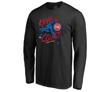 Men's Detroit Pistons Fanatics Branded Black Marvel Black Panther King of the Court Long Sleeve T-Shirt