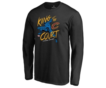 Men's Cleveland Cavaliers Fanatics Branded Black Marvel Black Panther King of the Court Long Sleeve T-Shirt