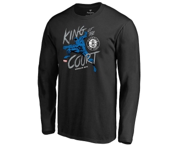 Men's Brooklyn Nets Fanatics Branded Black Marvel Black Panther King of the Court Long Sleeve T-Shirt