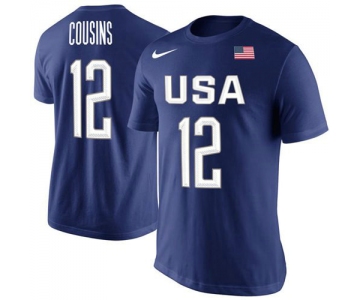 Team USA 12 DeMarcus Cousins Basketball Nike Rio Replica Name & Number T-Shirt Royal