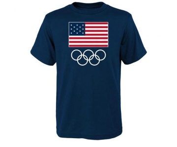 Team USA 2016 Olympics Flags & Rings T-Shirt Navy