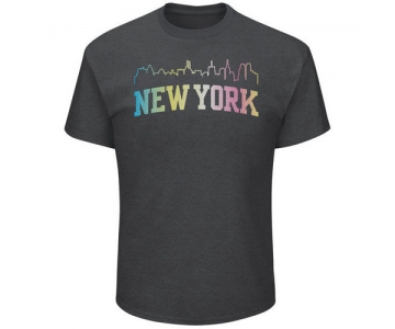 New York Knicks Majestic Heather Charcoal Tek Patch Color Reflective Skyline T-Shirt