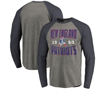 New England Patriots NFL Pro Line by Fanatics Branded Timeless Collection Antique Stack Long Sleeve Tri-Blend Raglan T-Shirt Ash