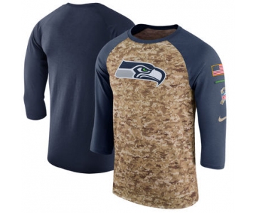 Men's Seattle Seahawks Nike Camo College Navy Salute to Service Sideline Legend Performance Three-Quarter Sleeve T Shirt