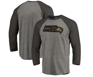 Seattle Seahawks NFL Pro Line by Fanatics Branded Black Gray Tri Blend 34-Sleeve T-Shirt