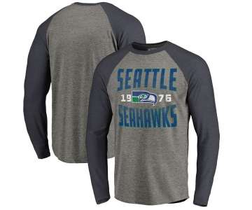 Seattle Seahawks NFL Pro Line by Fanatics Branded Timeless Collection Antique Stack Long Sleeve Tri-Blend Raglan T-Shirt Ash