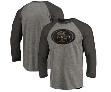 San Francisco 49ers NFL Pro Line by Fanatics Branded Black Gray Tri Blend 34-Sleeve T-Shirt
