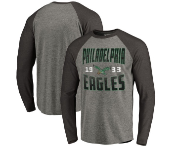 Philadelphia Eagles NFL Pro Line by Fanatics Branded Timeless Collection Antique Stack Long Sleeve Tri-Blend Raglan T-Shirt Ash