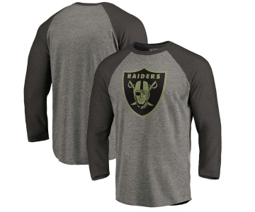 Oakland Raiders NFL Pro Line by Fanatics Branded Black Gray Tri Blend 34-Sleeve T-Shirt