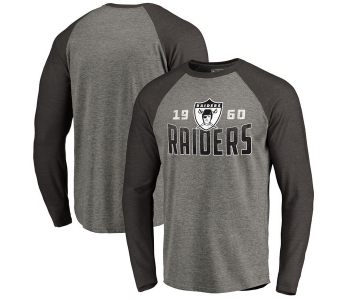 Oakland Raiders NFL Pro Line by Fanatics Branded Timeless Collection Antique Stack Long Sleeve Tri-Blend Raglan T-Shirt Ash