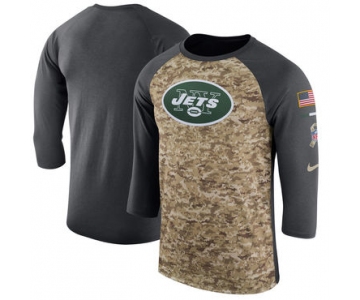 Men's New York Jets Nike Camo Anthracite Salute to Service Sideline Legend Performance Three-Quarter Sleeve T Shirt