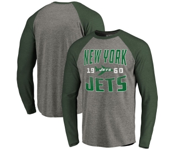 New York Jets NFL Pro Line by Fanatics Branded Timeless Collection Antique Stack Long Sleeve Tri-Blend Raglan T-Shirt Ash