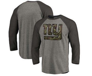 New York Giants NFL Pro Line by Fanatics Branded Black Gray Tri Blend 34-Sleeve T-Shirt