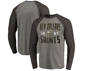 New Orleans Saints NFL Pro Line by Fanatics Branded Timeless Collection Antique Stack Long Sleeve Tri-Blend Raglan T-Shirt Ash