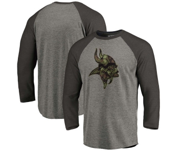 Minnesota Vikings NFL Pro Line by Fanatics Branded Black Gray Tri Blend 34-Sleeve T-Shirt