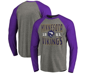 Minnesota Vikings NFL Pro Line by Fanatics Branded Timeless Collection Antique Stack Long Sleeve Tri-Blend Raglan T-Shirt Ash