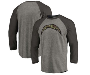 Los Angeles Chargers NFL Pro Line by Fanatics Branded Black Gray Tri Blend 34-Sleeve T-Shirt