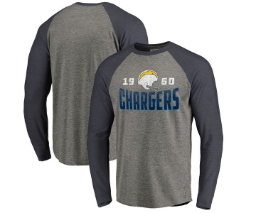 Los Angeles Chargers NFL Pro Line by Fanatics Branded Timeless Collection Antique Stack Long Sleeve Tri-Blend Raglan T-Shirt Ash