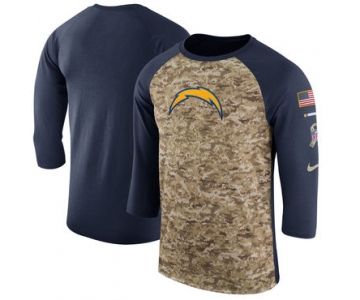 Men's Los Angeles Chargers Nike Camo Navy Salute to Service Sideline Legend Performance Three-Quarter Sleeve T Shirt