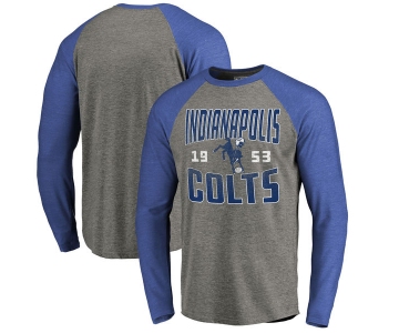 Indianapolis Colts NFL Pro Line by Fanatics Branded Timeless Collection Antique Stack Long Sleeve Tri-Blend Raglan T-Shirt Ash