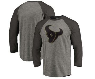 Houston Texans NFL Pro Line by Fanatics Branded Black Gray Tri Blend 34-Sleeve T-Shirt