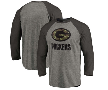 Green Bay Packers NFL Pro Line by Fanatics Branded Black Gray Tri Blend 34-Sleeve T-Shirt