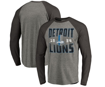 Detroit Lions NFL Pro Line by Fanatics Branded Timeless Collection Antique Stack Long Sleeve Tri-Blend Raglan T-Shirt Ash