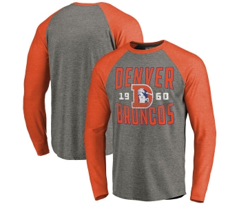 Denver Broncos NFL Pro Line by Fanatics Branded Timeless Collection Antique Stack Long Sleeve Tri-Blend Raglan T-Shirt Ash