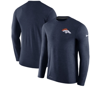 Men's Denver Broncos Nike Navy Coaches Long Sleeve Performance T-Shirt