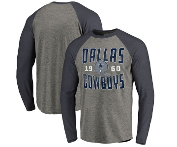 Dallas Cowboys NFL Pro Line by Fanatics Branded Timeless Collection Antique Stack Long Sleeve Tri-Blend Raglan T-Shirt Ash