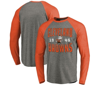 Cleveland Browns NFL Pro Line by Fanatics Branded Timeless Collection Antique Stack Long Sleeve Tri-Blend Raglan T-Shirt Ash