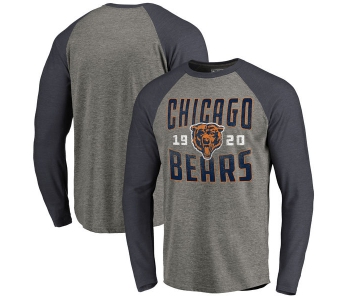 Chicago Bears NFL Pro Line by Fanatics Branded Timeless Collection Antique Stack Long Sleeve Tri-Blend Raglan T-Shirt Ash