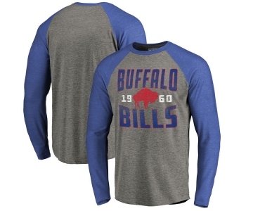 Buffalo Bills NFL Pro Line by Fanatics Branded Timeless Collection Antique Stack Long Sleeve Tri-Blend Raglan T-Shirt Ash