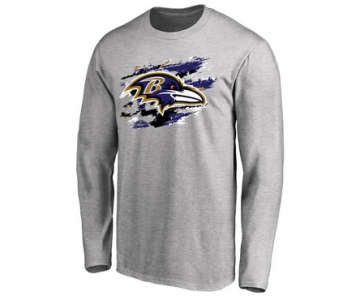 Men's Baltimore Ravens NFL Pro Line Ash 1 Colors Long Sleeve T-Shirt