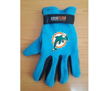 Miami Dolphins NFL Adult Winter Warm Gloves Light Blue