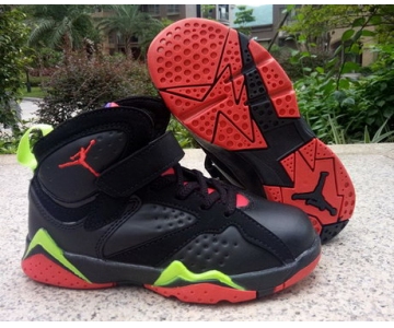 Wholesale Cheap Kid's Air Jordan 7 Shoes Black/Red-Green