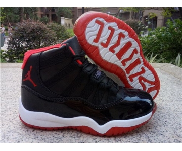 Wholesale Cheap Air Jordan 11 Kids Shoes Black/Red-White