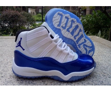 Wholesale Cheap Air Jordan 11 Kids Shoes White/True Blue