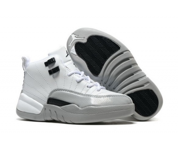 Wholesale Cheap Air Jordan 12 Barons Kids White/Gray-Black