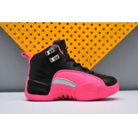 Wholesale Cheap Air Jordan 12 Retro Kids Shoes Black/Pink-Grey