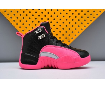 Wholesale Cheap Air Jordan 12 Retro Kids Shoes Black/Pink-Grey