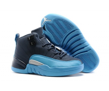 Wholesale Cheap Air Jordan 12 Retro Kids Shoes Dark Blue/Unc Blue